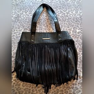 NINE WEST Black Fringe shoulder Bag Purse Like New